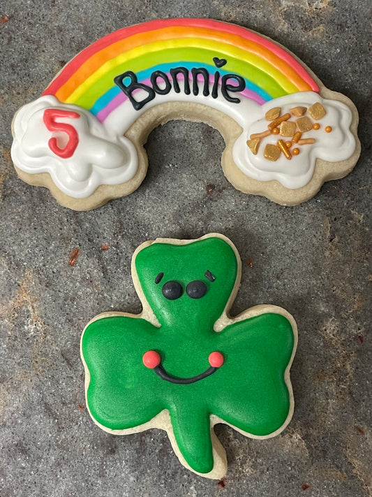 St Patrick's Day Shamrock and Rainbow Cookie Bundle (2 Cookies per Bundle)